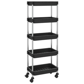 Carrito De Cocina，estantería De Cocina, Carrito De Servir 5 Niveles Hierro Y Abs Negro 42x29x128 Cm