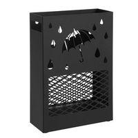 paraguero rectangular de metal tallado bandeja antigoteo ganchos - negro