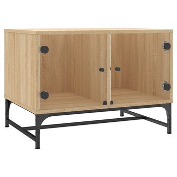 Mesa De Café - Mesa De Centro Con Puertas De Vidrio Roble Sonoma 68,5x50x50 Cm