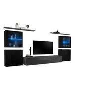 conjunto de muebles de salon mural switch xiv diseno colores gris y negro brillante