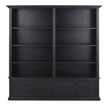 Estantería de pino macizo de 4 puertas negra