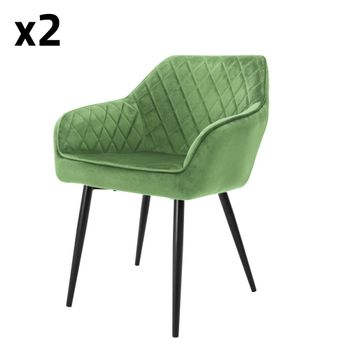 2x sillas de comedor verde claro terciopelo con respaldo y apoyabrazos