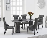 sutton 200cm table grey marble with freya chairs - black 4 chairs