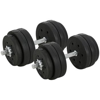 HOMCOM Juego de Mancuernas Ajustable 30KG con Barra de Conexión de Acero y Discos Desmontable Juego de Pesas en Casa Oficina Negro   Aosom España