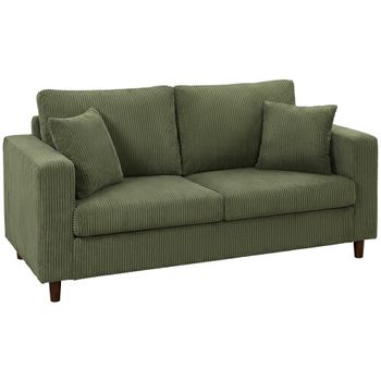 HOMCOM Sofá 2 Plazas en Terciopelo Acanalado Asiento Amplio y Profundo Reposabrazos Anchos para Salón 170x80x82 cm Verde   Aosom España