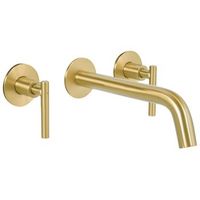 grifo mezclador de laton para lavabo 3 orificios con doble mando montaje en pared dorado ishinca