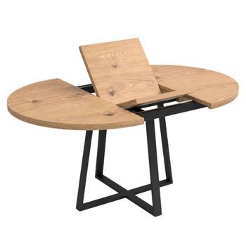 Mesa Comedor Redonda Aduna Extensible Para 6 En Color Madera Claro Y Negro 77x110-158 Cm