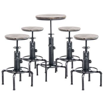 Clp Juego De 4 Taburetes & Mesa De Bar Industrial Lynton Metal Plateado Antiguo 99x99x59 Cm