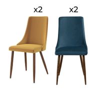 pack de 4 sillas de terciopelo azul y amarillo