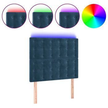 Cabecero Cama Con Luces Led | Panel De Cabecera Terciopelo Azul Oscuro 90x5x118/128 Cm