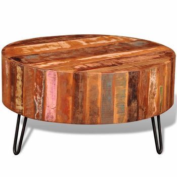 Mesa De Centro，mesa Auxiliar，mesa De Café Redonda Madera Maciza Reciclada