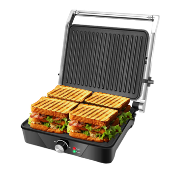 Aigostar SAM -Parrilla Eléctrica, Grill, Panini, Sandwichera, 2000W. Regulador de temperatura, apertura 180º