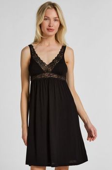 Hunkemöller Camisón de Jersey con Encaje Negro