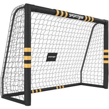 SPORTNOW Portería de Fútbol para Jardín 240x85x160 cm con Red Estructura Metálica Acolchada EPE y Piquetas Negro y Amarillo   Aosom España