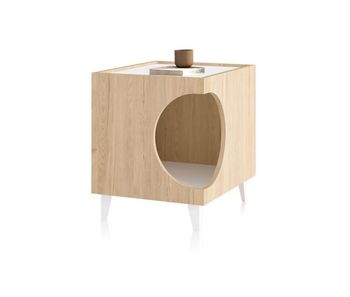 Mesita de noche con compartimento para mascotas en roble y blanco 50x40 cm homely pets roble - blanco 40 x 49 x 50 cm