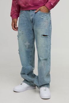 Vaqueros Holgados Rotos Con Incrustaciones, Azul