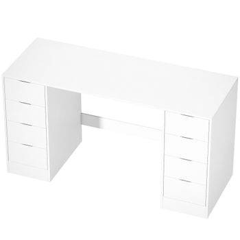 HOMCOM Escritorio de 140 cm con 8 Cajones Mesa de Oficina Moderna con Almacenamiento Acabado en Madera Blanca   Aosom España