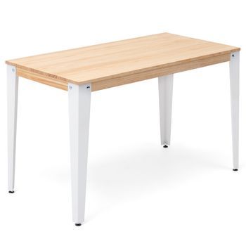 Mesa Lunds Estudio 160x60x75cm Blanca Madera Acabado Natural Estilo Nórdico Industrial Box Furniture
