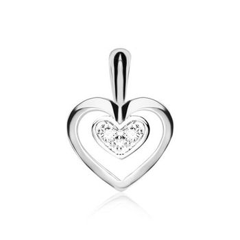 Colgante corazón mujer oro blanco 14 quilates con diamantes