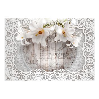 Papel Pintado 3d - Lilies And Wooden Background (150x105 Cm)