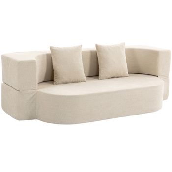 HOMCOM Sofá Convertible 2 Plazas, Sofá Cama en Chenilla 190cm, Respaldo Abatible, Asiento y Reposabrazos Anchos, Beige