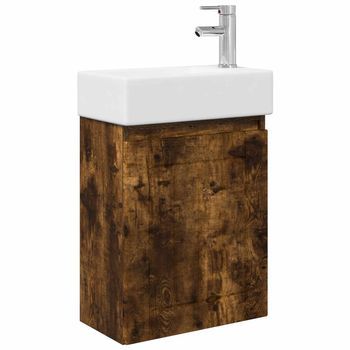 Módulo De Baño Con Grifería Roble Ahumado 45,5 X 25,5 X 84 Cm Vidaxl