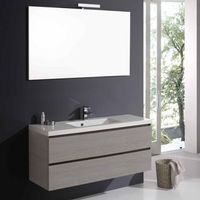mueble de bano suspendido 120 cm gris 2 cajones lavabo de resina espejo con lampara  manhattan