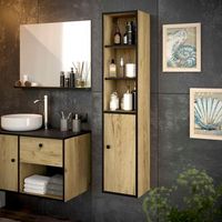 columna de bano lara 1 puerta 140x30x25 negro y roble t-bath