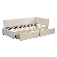 sofa cama 90x200 multifuncional con 2 cajones de almacenamiento y somier tela de seda suave y hipoalergenica beige diseno clasico facil de montar resistente hasta 120 kg 205x97x68 cm