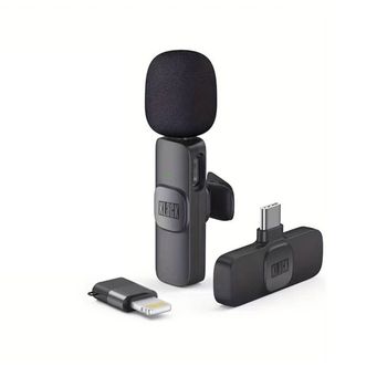 Klack K8 Micrófono Inalámbrico de Solapa Plug & Play, Alcance hasta 20 m, Reducción de Ruido, Receptor Lightning y USB-C, Micrófono Lavalier para Vídeos, Entrevistas y Directos
