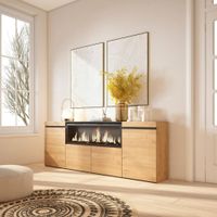aparador efecto madera roble 208x35x75cm chimenea efecto fuego