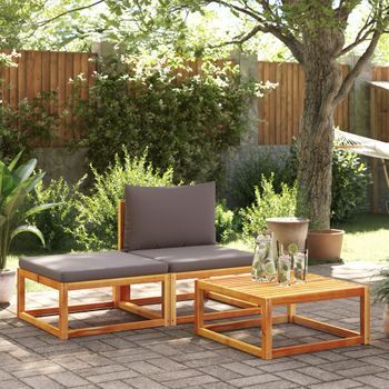 Set De Sofás De Jardín Con Cojines 3 Uds | Conjunto Mueble Jardin Mesa Y Sillas Madera Maciza Acacia Cfw7239516