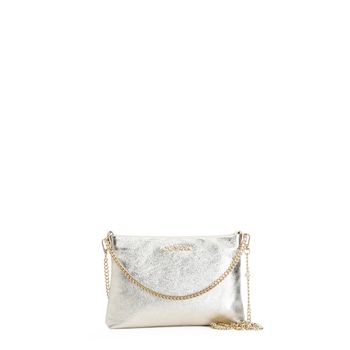 bolso de mano de piel laminada con bandolera de cadena light gold