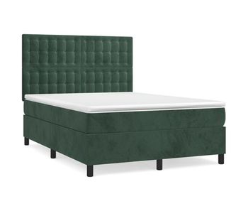 Cama box spring con colchón terciopelo verde oscuro 140x200 cm botones