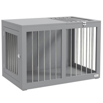 PawHut Jaula para Perros, Caja para Perros, Transportín de Perros, 2 Puertas, con Cerradura, Rejilla de Acero, 80x50x56,5 cm Gris   Aosom España