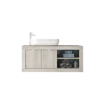 Mueble De Baño Suspendido Con Un Lavabo Y 2 Puertas, Longitud 92cm, Colección Isora, Color Blanco Efecto Madera