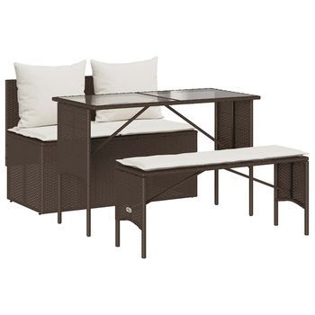 Set Comedor De Jardín 3 Uds Y Cojines Ratán Sintético Marrón Cfw518435