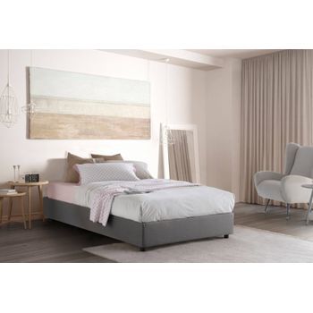 Talamo Italia Cama Individual Y Media Con Contenedor Silvia Sommier, Made In Italy, Cama Con Revestimiento De Tela, Apertura Frontal, Con Colchón De 120x200 Cm Incluido, Gris