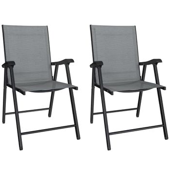 Outsunny Set de 2 Sillas Plegables con Respaldo Alto y Reposabrazos, Gris claro