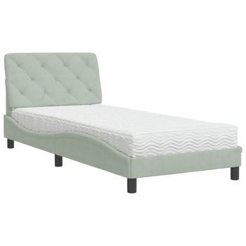 Cama Con Colchón Terciopelo Gris Claro 90x200 Cm Vidaxl