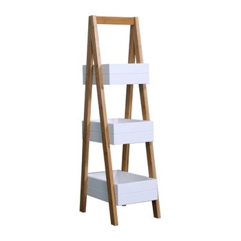 Estantería escalera con 3 estantes en mdf y bambú blanca y marrón