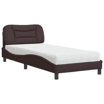 Cama Con Colchón Tela Marrón Oscuro 90x200 Cm