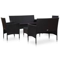 conjunto muebles de jardin 5 uds  mesa y sillas y cojines ratan sintetico negro