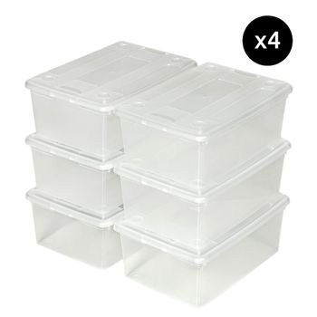 4 sets de 6 cajas de almacenaje 33x23x12cm plástico transparente