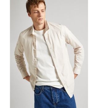 Pepe Jeans para hombre. PM308269 Camisa Peter beige (L), Casual, Algodón, Manga larga