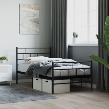 Cama Individual | Cama Para Adultos | Estructura De Cama Con Cabecero Y Estribo Metal Negro 90x200 Cm Cfw707847