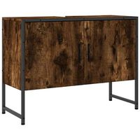 armario lavabo bano madera ingenieria roble ahumado 80x33x60 cm vidaxl