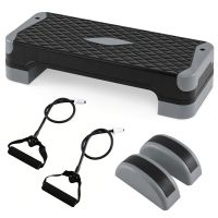 costway plataforma step 3 en 1 ajustable con 2 elevadores 2 equilibradores 2 bandas elasticas antideslizante para casa gimnasio gris