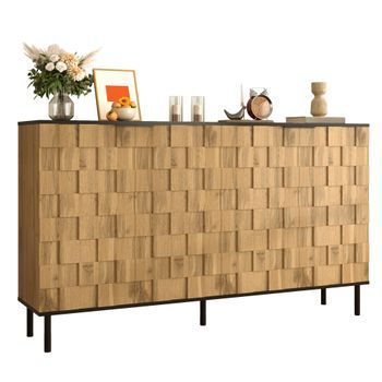 Aparador - Almacenamiento - Tablero De Partículas Y Metal - Natural Y Negro (160x35x80.5cm)