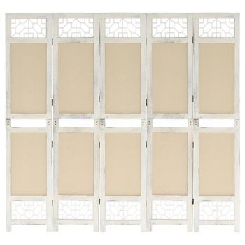 Biombo Divisor De 5 Paneles De Tela Color Crema 175x165 Cm Vidaxl